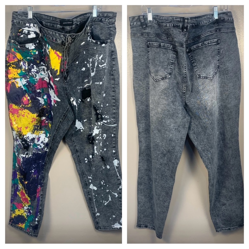 Ashley Stewart Splatter Paint Distressed Jeans